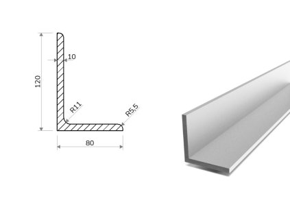 Hliníkový profil L 120x80x10 (EN 6060)