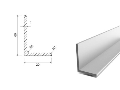 Hliníkový profil L 60x20x3 (EN 6060)