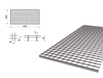 Pozinkovaný rošt lisovaný 500x1000 mm, oko 30x30 mm