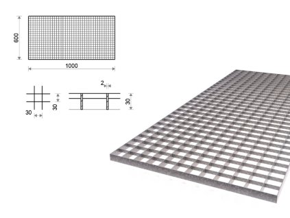 Pozinkovaný rošt lisovaný 600x1000 mm, oko 30x30 mm