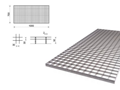 Pozinkovaný rošt lisovaný 700x1000 mm, oko 30x30 mm