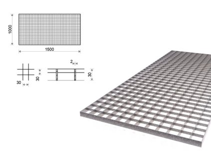 Pozinkovaný rošt lisovaný 1000x1500 mm, oko 30x30 mm