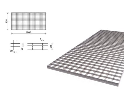 Pozinkovaný rošt lisovaný 800x1000 mm, oko 30x30 mm, tlustší nosná páska 30x3 mm