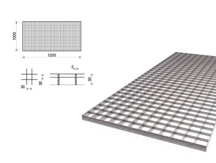 Pozinkovaný rošt lisovaný 1000x1200 mm, oko 30x30 mm, tlustší nosná páska 30x3 mm