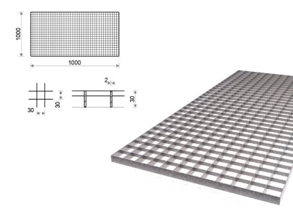 Pozinkovaný rošt protiskluzový 1000x1000 mm, oko 30x30 mm