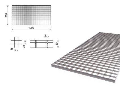 Pozinkovaný rošt svařovaný 500x1000 mm, oko 34x38 mm