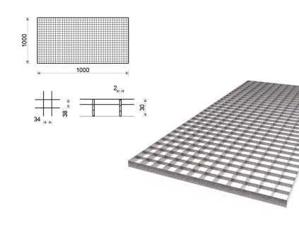 Pozinkovaný rošt svařovaný 1000x1000 mm, oko 34x38 mm