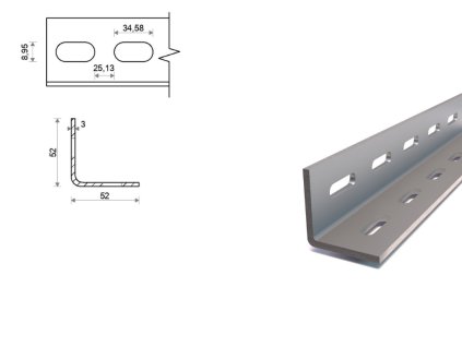 Děrovaný L profil pozinkovaný 52x52x3