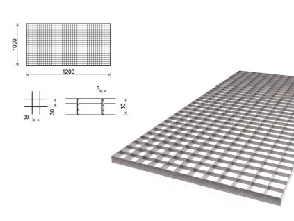 Pozinkovaný rošt protiskluzový 1000x1200 mm, oko 30x30 mm